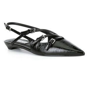 Steve Madden NWT Peony Textured Black Patent Slingback Flats 8